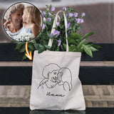 Custom Photo Line Art - Personalized Grandma Embroidered Tote Bag