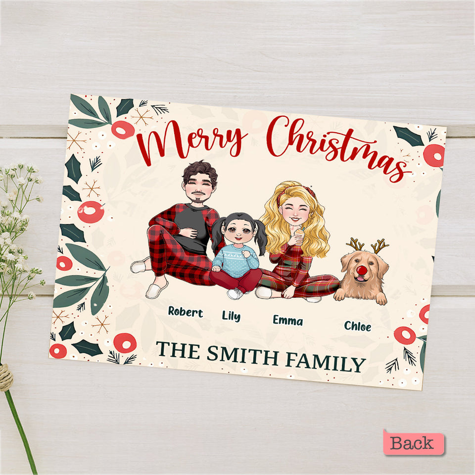 Merry Christmas Leaf & Berries - Personalized QR Greeting Card
