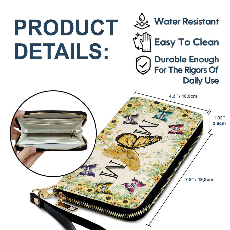 Mom Butterfly - Personalized Mother Leather Long Wallet