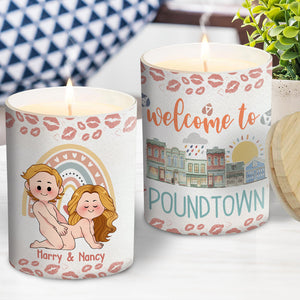 Welcome To The Poundtown Inappropriate Adult - Personalized Couple Candle With Wooden Lid