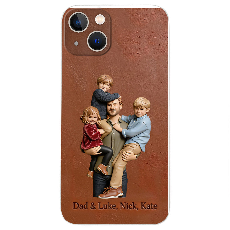 Best Dad Ever - Personalized Father 3D Embossed Leather Phone Case