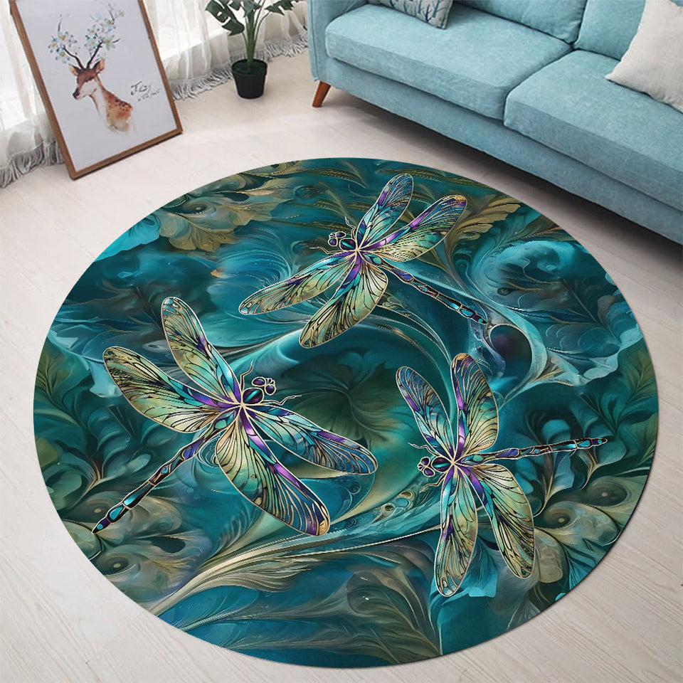 Dreamy Dragonfly - Personalized Dragonfly Round Rug