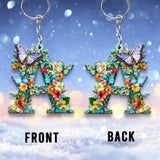 Flowers And Butterflies Letter - Personalized Butterfly Keychain