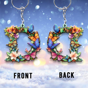 Flowers And Butterflies Letter - Personalized Gardening Keychain