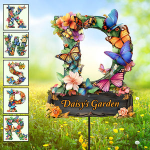 Flowers And Butterflies Letter - Personalized Gardening Metal Garden Art