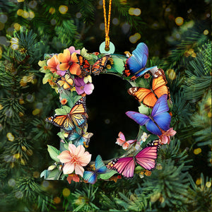 Flowers And Butterflies Letter - Personalized Butterfly Ornament