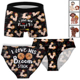 I Love His Broomstick I Love Her Pumpkins - Personalized Couple Women Briefs & Men Boxer Briefs