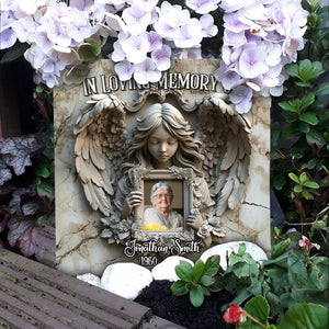 Angel Wings - Personalized Memorial Square Shaped Stone