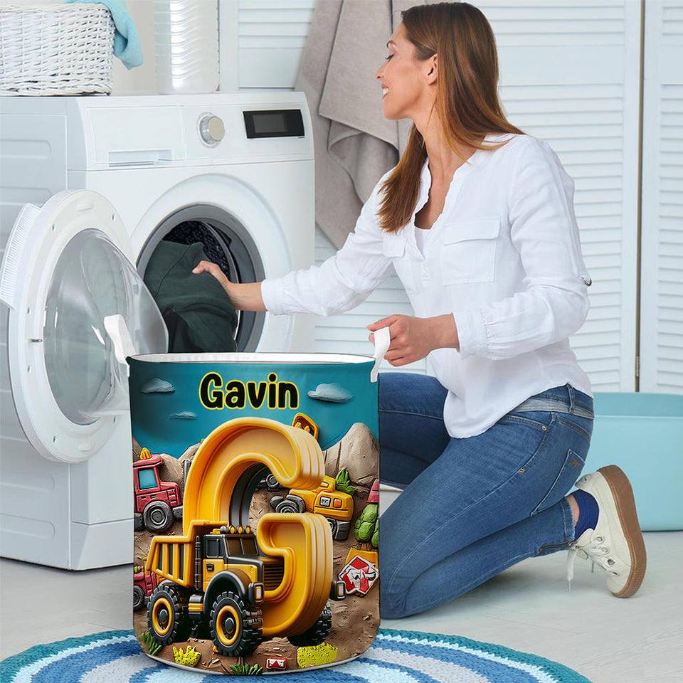 Construction Vehicles Letter - Personalized Kid Storage Basket