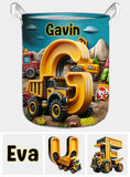 Construction Vehicles Letter - Personalized Kid Storage Basket