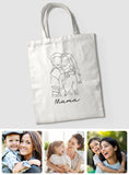 Custom Photo Line Art - Personalized Mother Embroidered Tote Bag