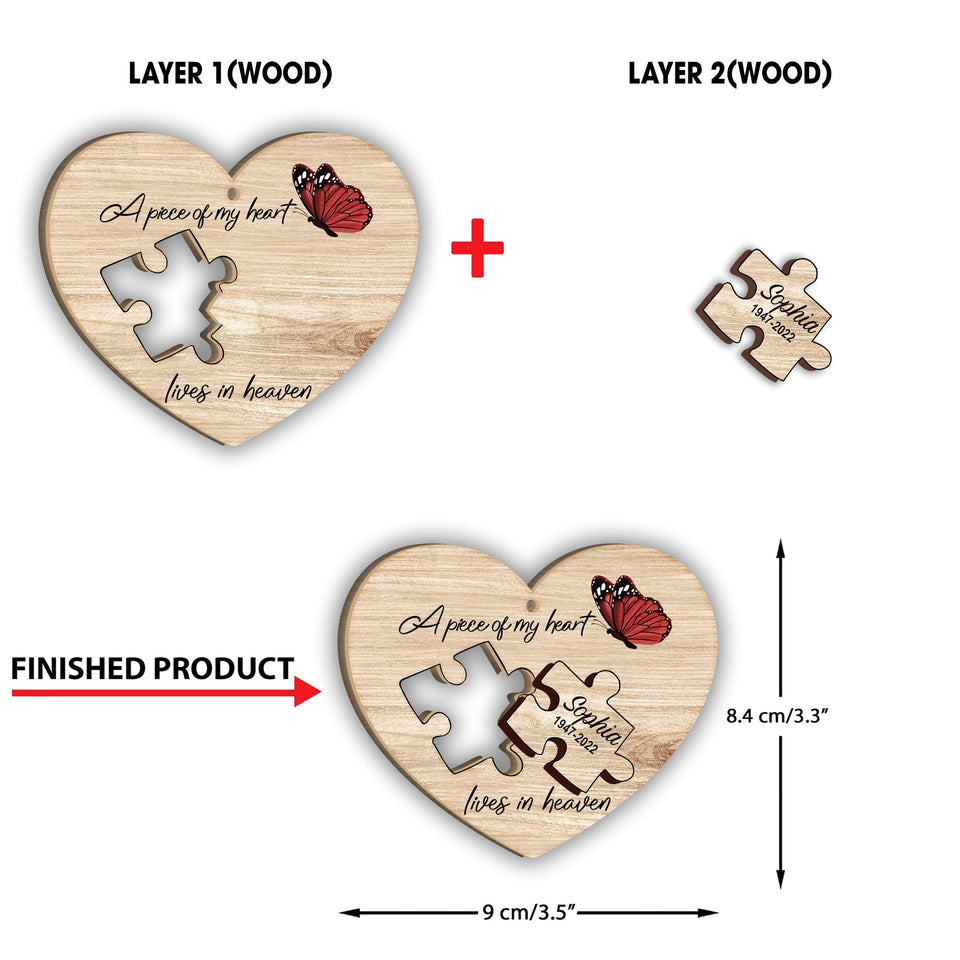 A Piece Of My Heart Lives In Heaven - Personalized Memorial 2 Layered Piece Ornament