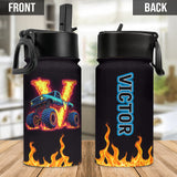 Boy's Cool Monster Truck Print Water Bottle - Personalized Kid Kids Water Bottle