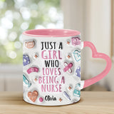 Love Being A Nurse - Personalized Nurse Heart Handle Mug