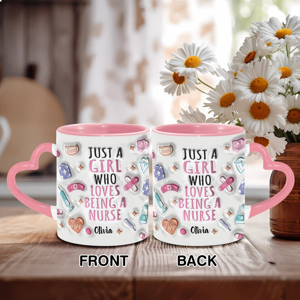 Love Being A Nurse - Personalized Nurse Heart Handle Mug