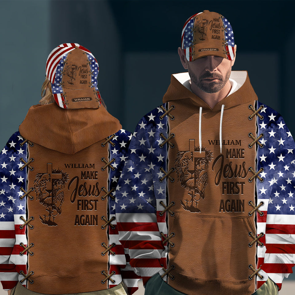Make Jesus First Again - Personalized Christian All Over Print Hoodie & Classic Cap