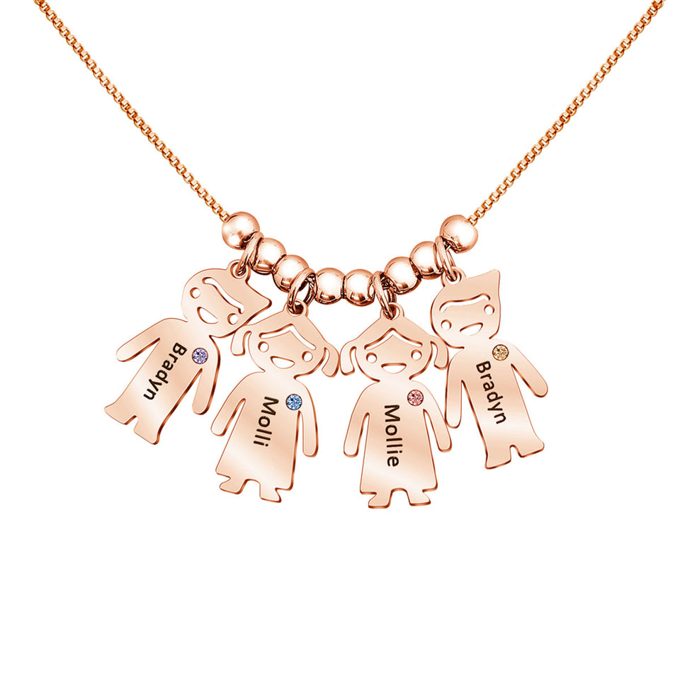 Necklace With Kids Charms Custom Birthstone - Personalized Mother Necklace With Kids Charms