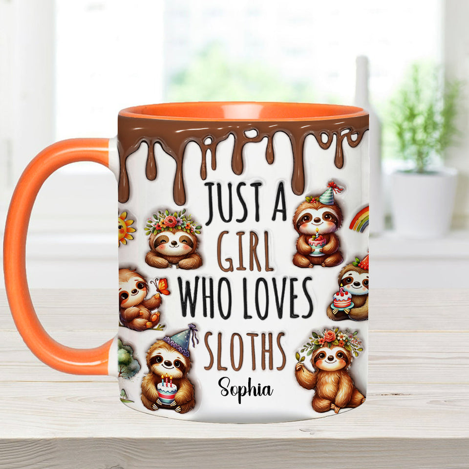 Just A Girl Who Loves Sloths - Personalized Sloth Accent Mug