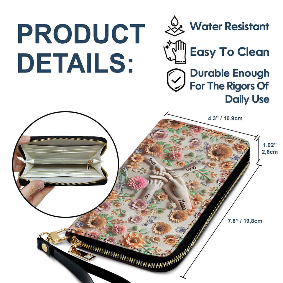 Hold Our Hands - Personalized Mother Leather Long Wallet