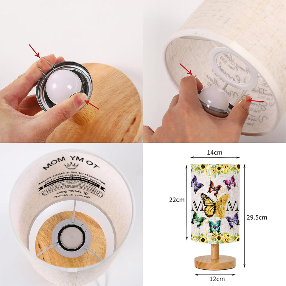 Floral Butterflies - Personalized Mother Tableside Lamp With Wood Base