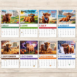 Moody Highland Cow 2025 - Personalized Highland Cow Wall Calendar & Desk Calendar