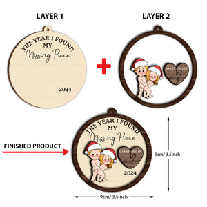 The Year I Found My "Missing Piece" - Personalized Couple 2 Layered Wooden Ornament