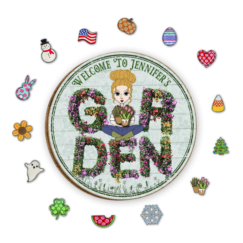Welcome To My Garden - Personalized Gardening Interchangeable Seasonal Wood Sign