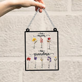 First Mother Now Grandma, Birth Flower Personalize - Personalized Grandma Window Hanging Suncatcher Ornament