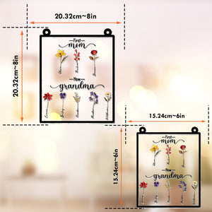 First Mother Now Grandma, Birth Flower Personalize - Personalized Grandma Window Hanging Suncatcher Ornament