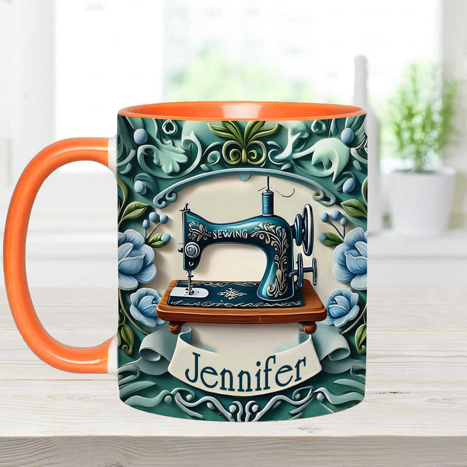 Blue Sewing Machine - Personalized Sewing Accent Mug