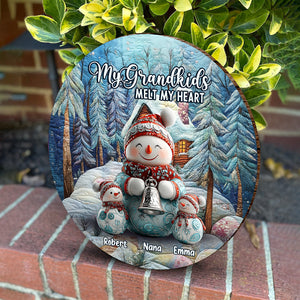 Merry Christmas - Personalized Grandma Round Wood Sign