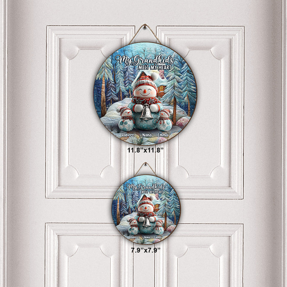 Merry Christmas - Personalized Grandma Round Wood Sign