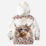 Cool Cow With Leopard Glasses - Personalized Highland Cow Hoodie and Leggings