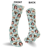 Any Photo Upload On Plaid Pattern With Many Background Color - Personalized Cat Socks