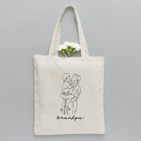 Custom Photo Line Art - Personalized Grandpa Embroidered Tote Bag