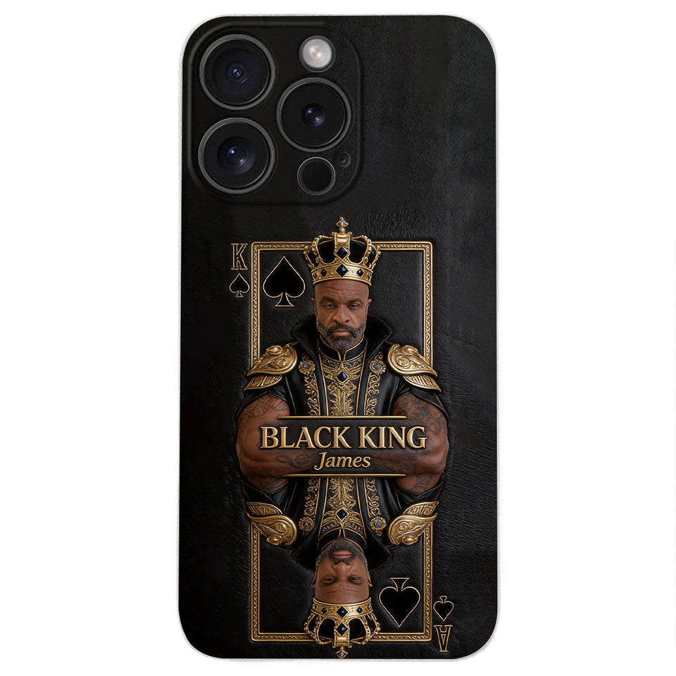 Black King - Personalized African American 3D Embossed Leather Phone Case
