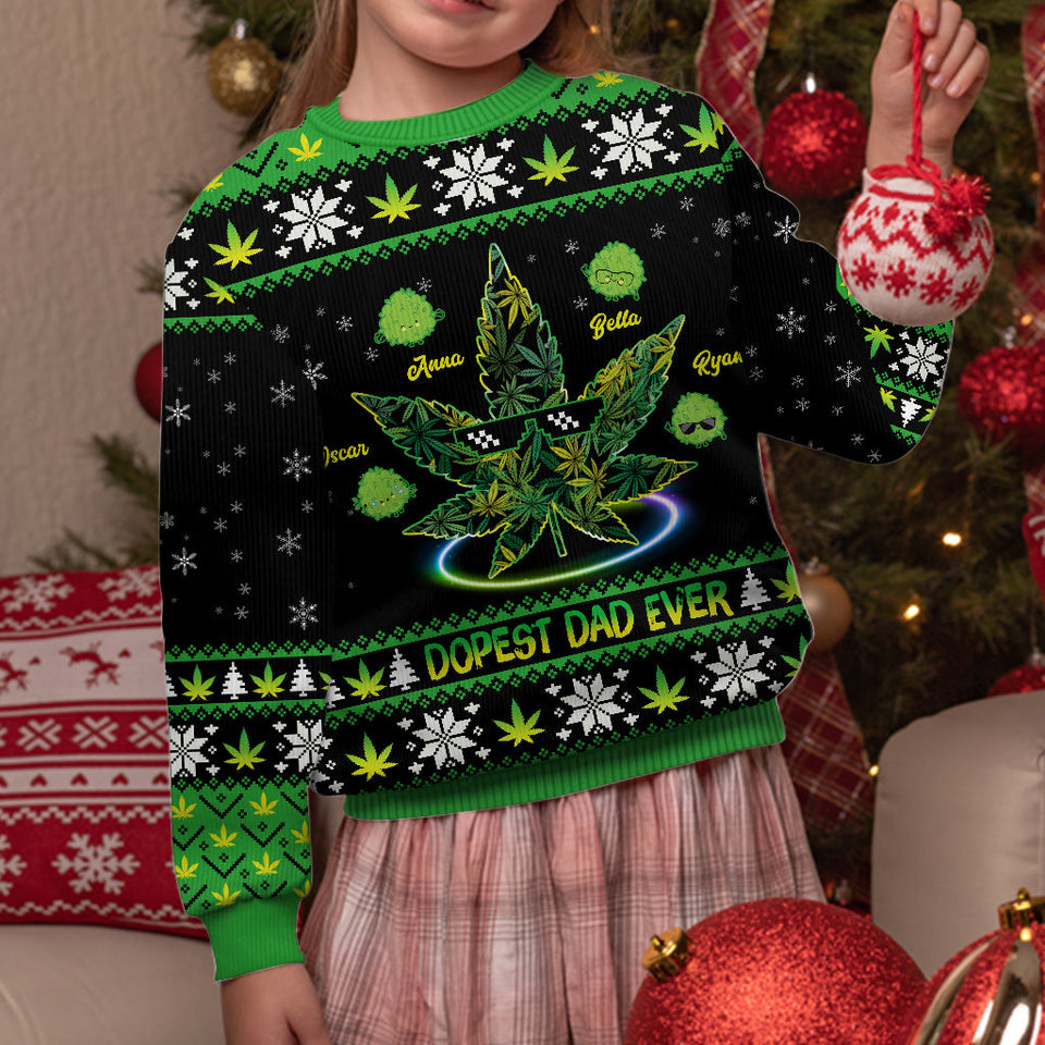 Dopest Dad Ever - Personalized Weed Ugly Sweater