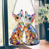 Boho Chic Cute Cats - Personalized Cat Window Hanging Suncatcher Ornament