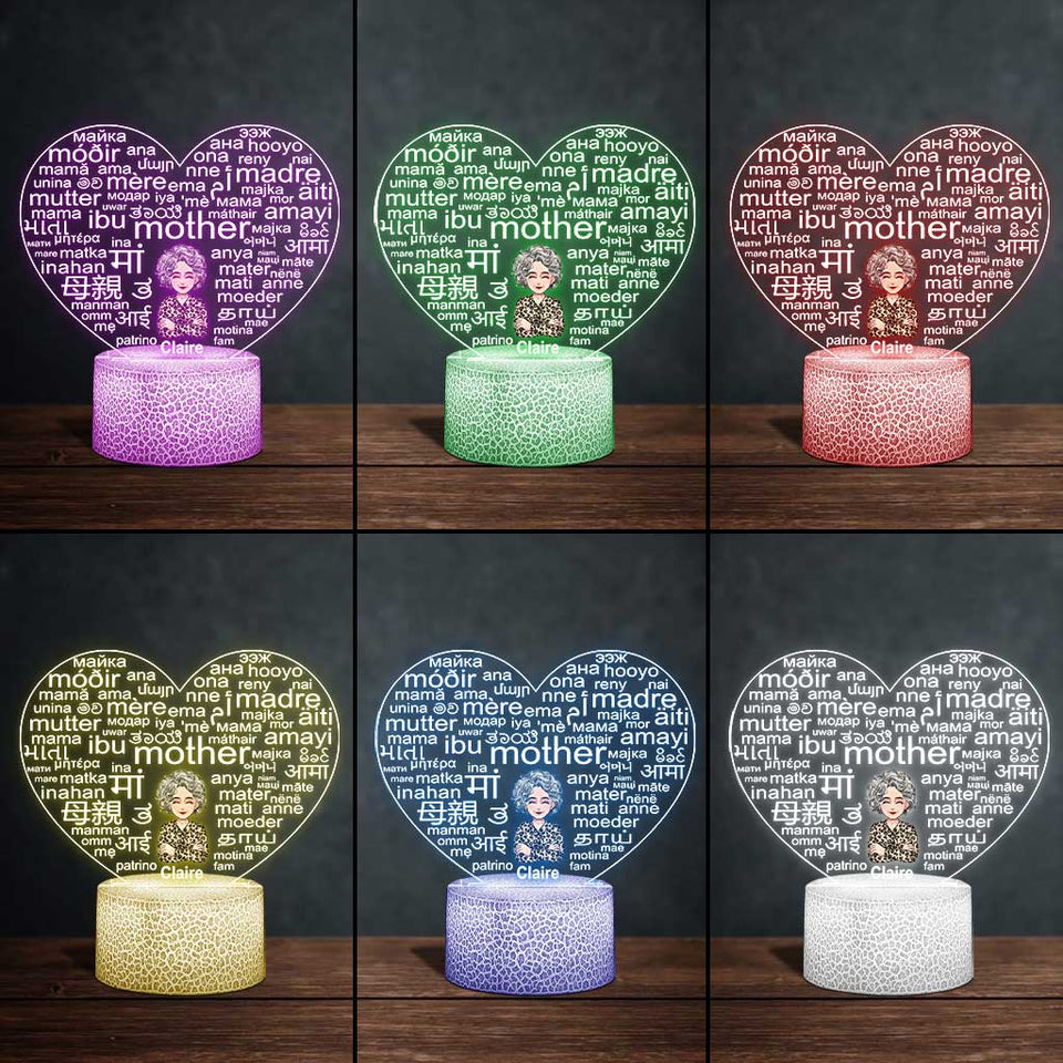 International Language - Personalized Mother's Day Mother Shaped Plaque Light Base