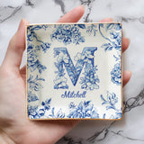 Blue & Pink Floral Toil Letter - Personalized Gift For Friend Fully Printed Jewelry Dish
