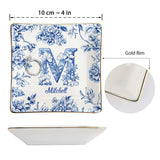 Blue & Pink Floral Toil Letter - Personalized Gift For Friend Fully Printed Jewelry Dish