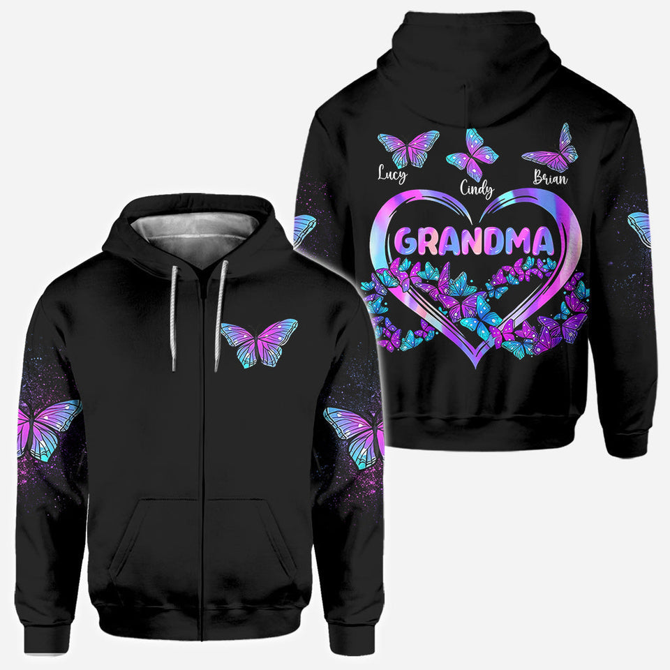 Grandma's Butterflies - Personalized Grandma All Over Shirt