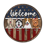 Welcome - Personalized Independence Day Dog Round Wood Sign