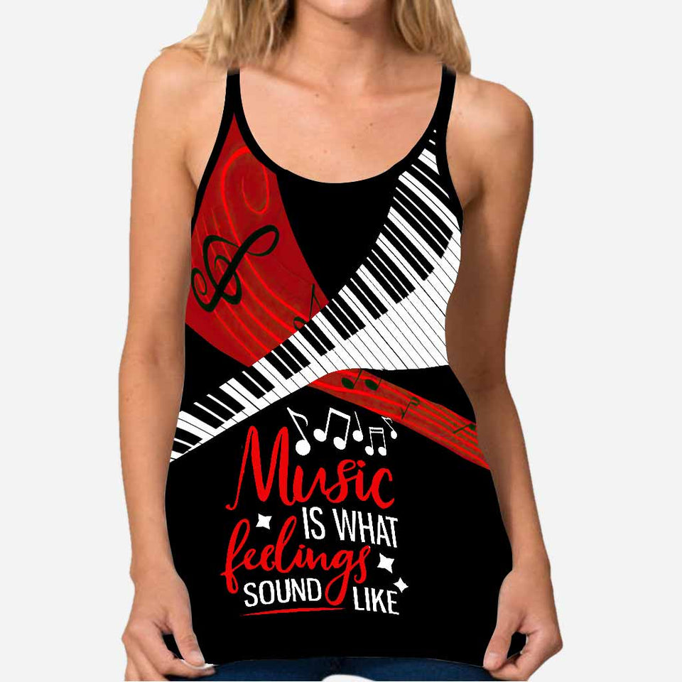 Music Is Life Piano Cross Tank Top