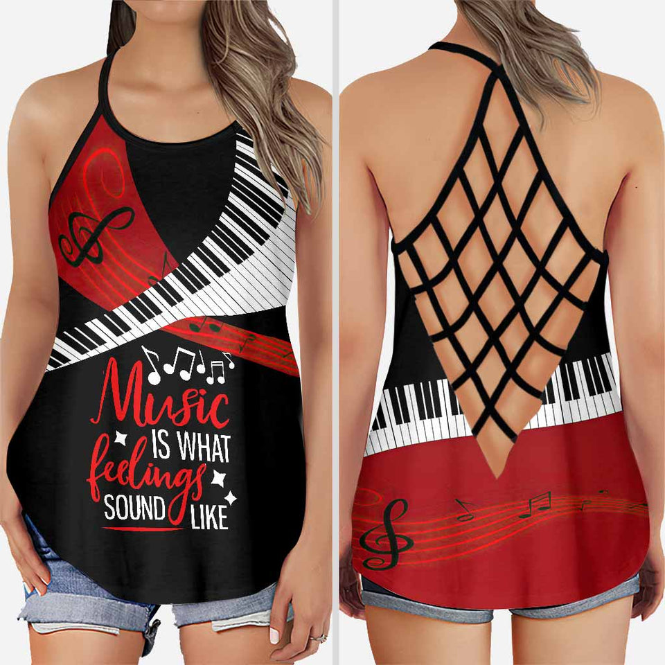 Music Is Life Piano Cross Tank Top