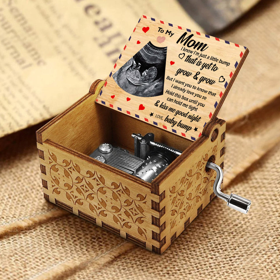 To My Mom / Dad / Grandma / Grandpa / Brother / Sister Baby Ultrasound Photo - Personalized Pregnancy Hand Crank Music Box
