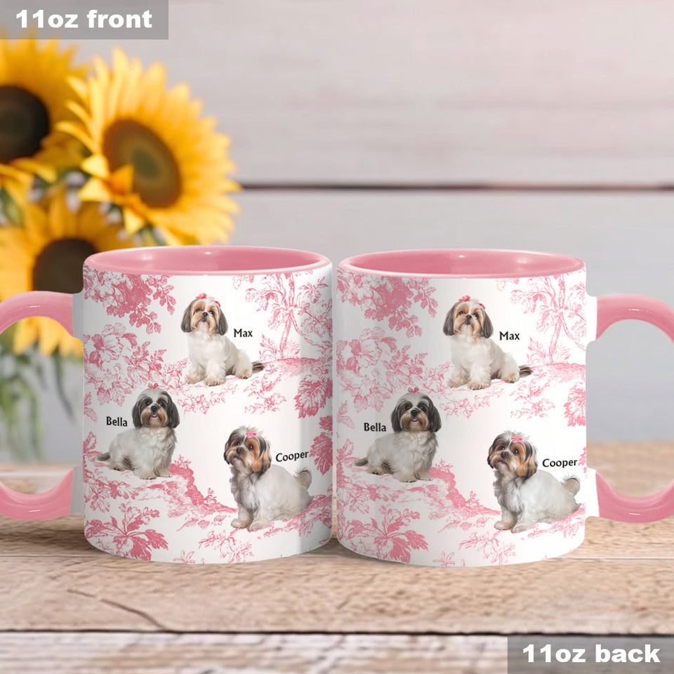 Custom Dog Photo Toile de Jouy Pattern - Personalized Dog Accent Mug