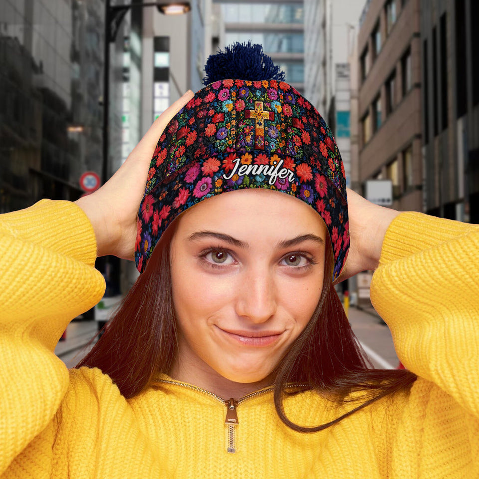 Floral Cross - Personalized Christian Beanie Hat