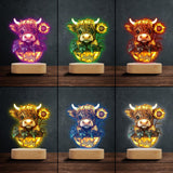Cute Highland Cow Sunflower - Personalized Shaped Plaque Light Base