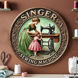 Singer Sewing Machine - Personalized Sewing Round Metal Sign